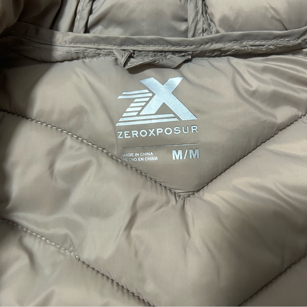 Xeroxposur Quilted Hooded Jacket Lightweight Hidden Pockets Espresso Sz Medium - Picture 10 of 13